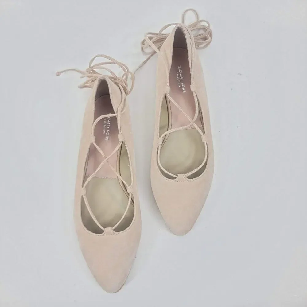 NEW Michael Kors collection cadence leather flats ankle wrap beige size 38 (8)
